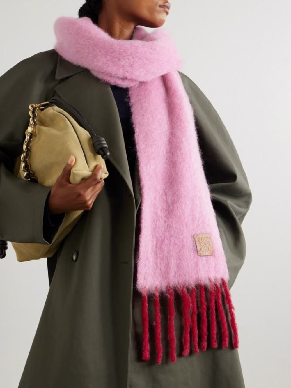 Loewe Pink Mohair-blend Scarf | Fringed & Leather-trimmed - Picture 8 of 12